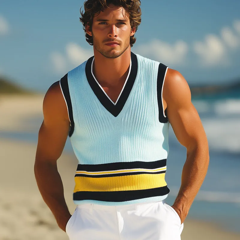 Men's Summer V-neck Fashionable Colorblock Knitted Tank Top MTA2265E9U sold by Manly product image thumbnail 3