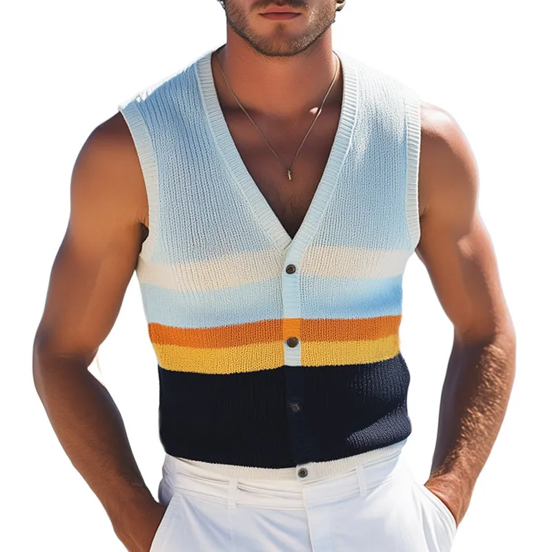 Men's Summer V-neck Fashionable Colorblock Knitted Vest MTA2262E6U sold by Manly