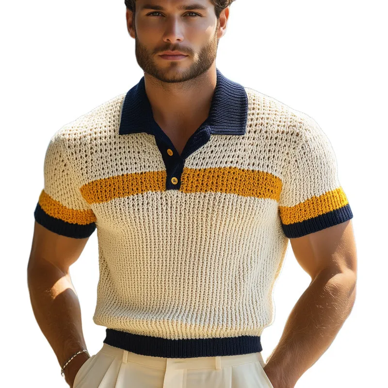 Men's Summer Breathable Fashionable Colorblock Knitted Polo Neck T-Shirt MTA2222E3U sold by Manly