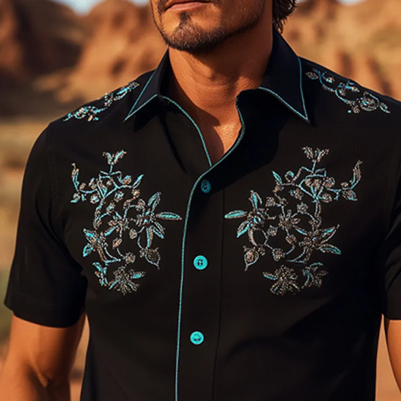 Men's Summer Western Cowboy Style Retro Embroidered Short-Sleeved Shirt MTA2189E4U sold by Manly product image thumbnail 4