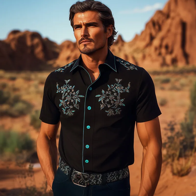 Men's Summer Western Cowboy Style Retro Embroidered Short-Sleeved Shirt MTA2189E4U sold by Manly product image thumbnail 3