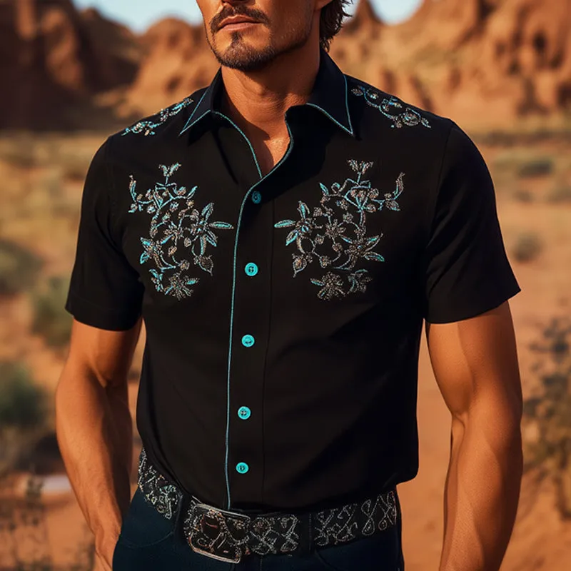 Men's Summer Western Cowboy Style Retro Embroidered Short-Sleeved Shirt MTA2189E4U sold by Manly product image thumbnail 2