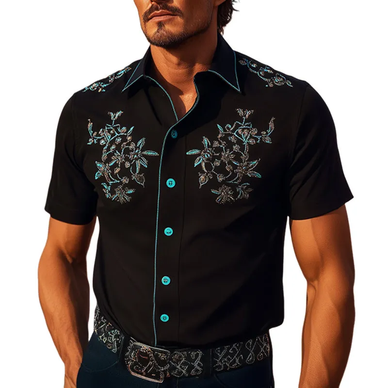Men's Summer Western Cowboy Style Retro Embroidered Short-Sleeved Shirt MTA2189E4U sold by Manly