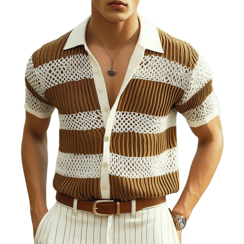 Men's Summer Breathable Color Matching Fashion Knitted Short-Sleeved Shirt MTA2294E0U sold by Manly