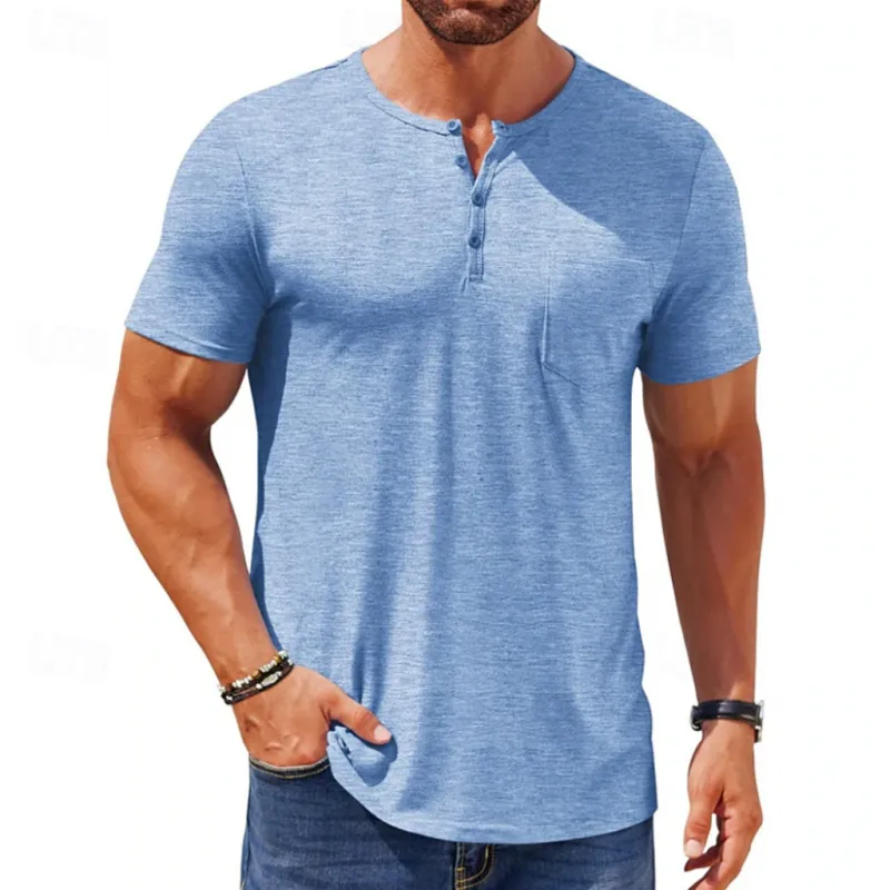 Men's Casual Breathable Cotton Henley Collar Slim Fit Short Sleeve T-Shirt MTA2129E0M sold by Manly