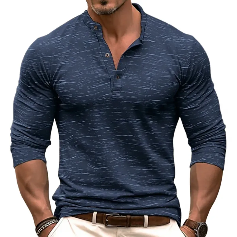 Men's Casual Breathable Cotton Button-down Stand Collar Slim Fit Long Sleeve T-shirt MTA2139E7M sold by Manly