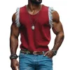 Men's Casual Breathable Cotton Round Collar  Contrast Color Tassel Loose Tank Top MTA2114E8M sold by Manly