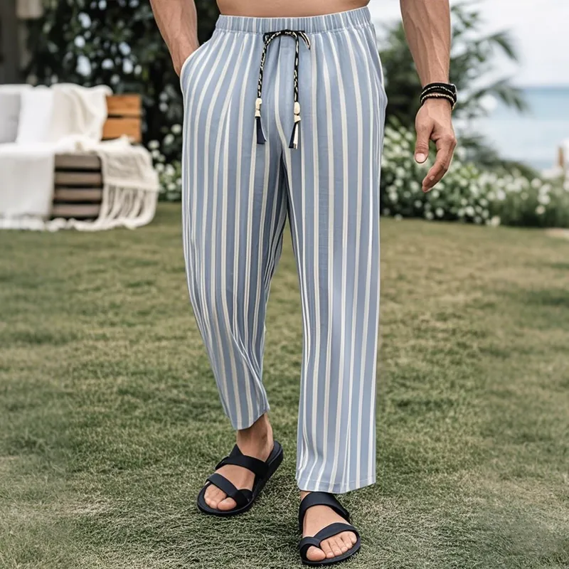 Men's Fashion Vacation Striped Elastic Waist Casual Pants MTA2148E3Z sold by Manly product image thumbnail 2