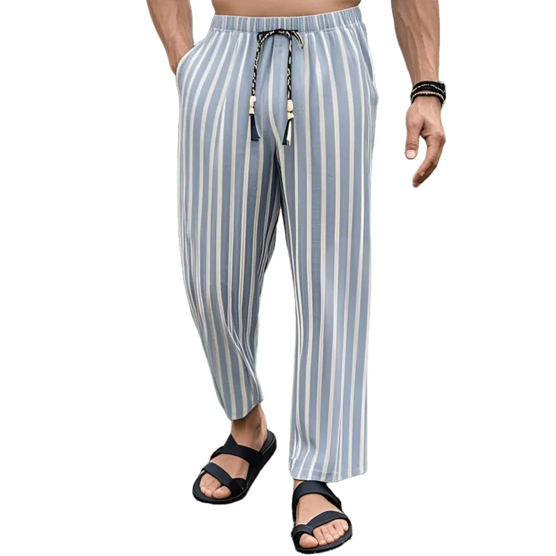 Men's Fashion Vacation Striped Elastic Waist Casual Pants MTA2148E3Z sold by Manly