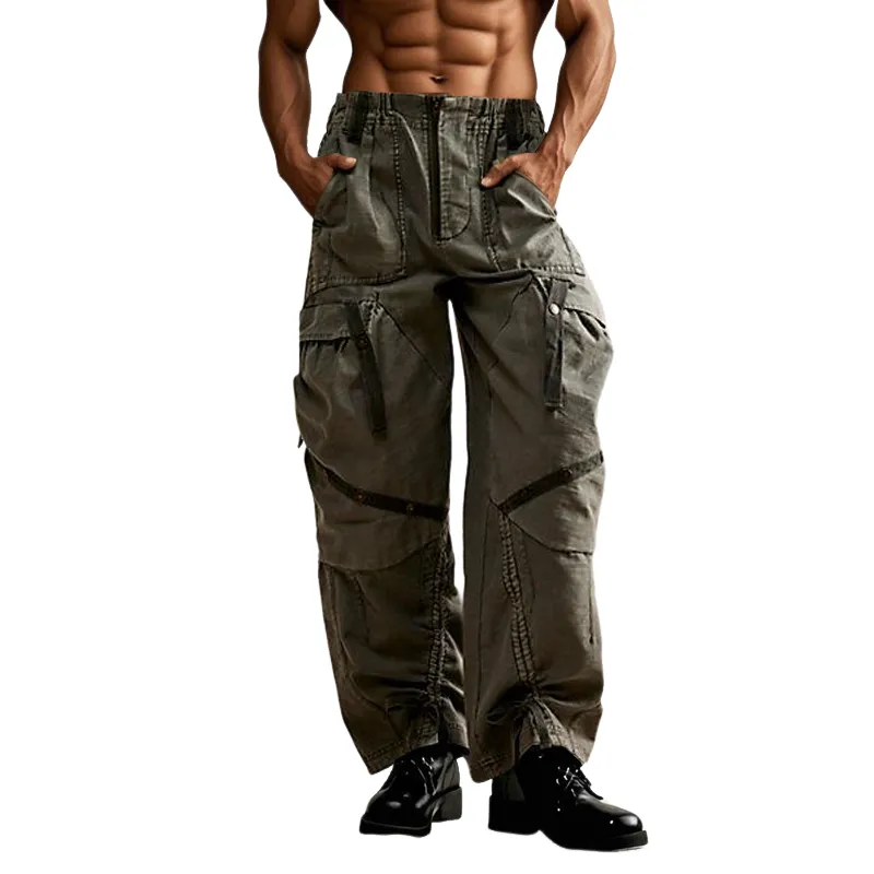 Men's Fashion  Multi-pocket Elastic Waist Cargo Pants MTA1908E0Z sold by Manly