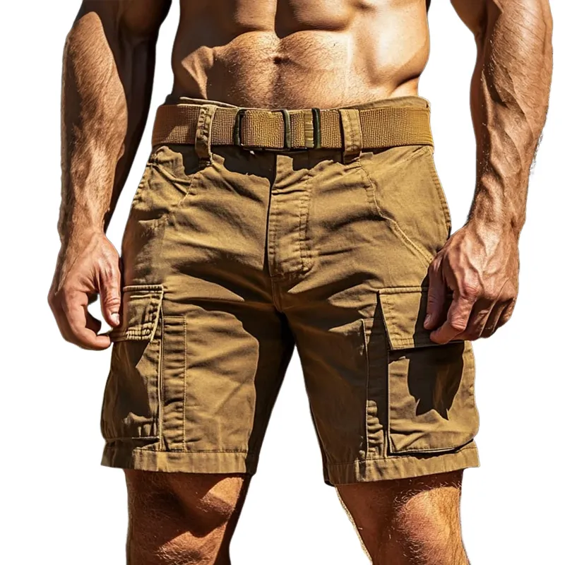 Men's Solid Straight Multi-pocket Cargo Shorts (Without Belt) MTA1917E8Z sold by Manly
