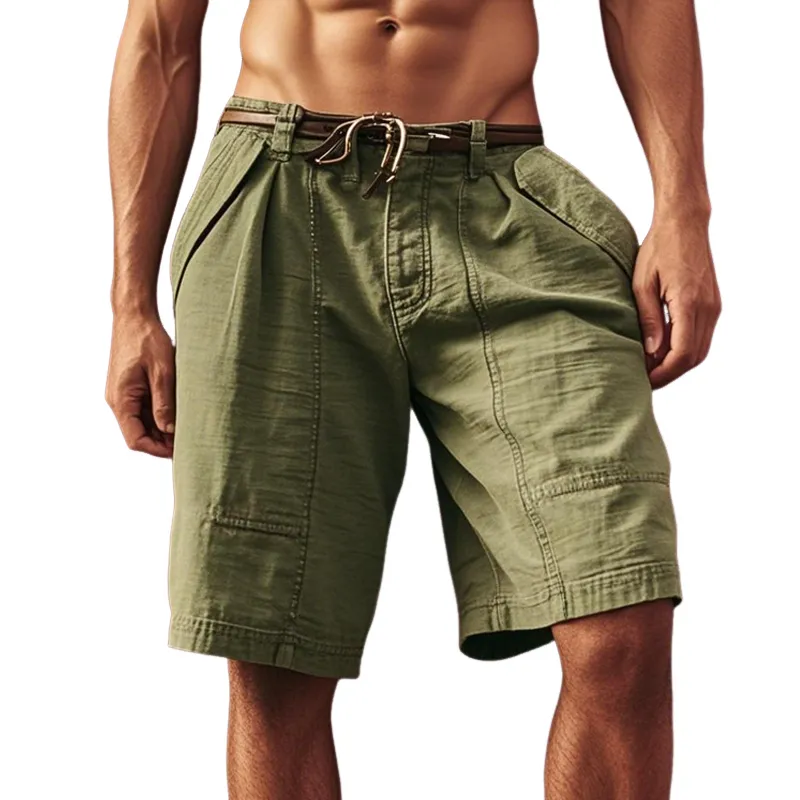 Men's Solid Straight Multi-pocket Cargo Shorts (Without Belt) MTA1949E1Z sold by Manly