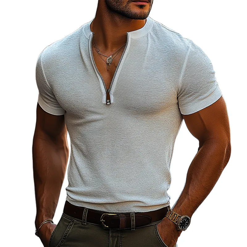 Men's Solid Half Zipper Collar Short Sleeve T-shirt MTA2043E6Z sold by Manly