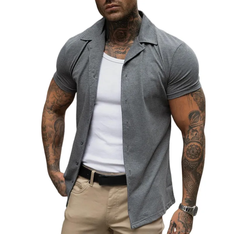 Men's Retro Casual Brushed Elastic Lapel Short Sleeve Shirt MTA2092E2TO sold by Manly