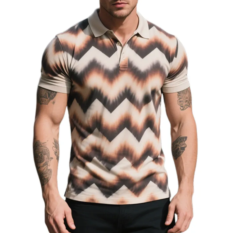 Men's Retro Casual Zigzag Gradient Print Short-Sleeved Polo Shirt MTA2039E3TO sold by Manly