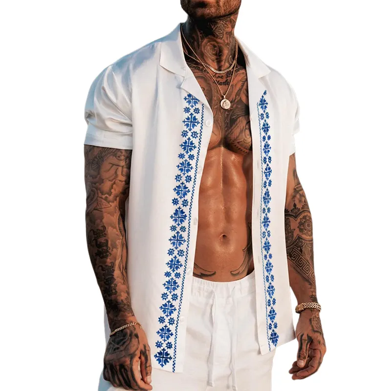 Men's Retro Casual Embroidered Lapel Short Sleeve Shirt MTA2018E4TO sold by Manly