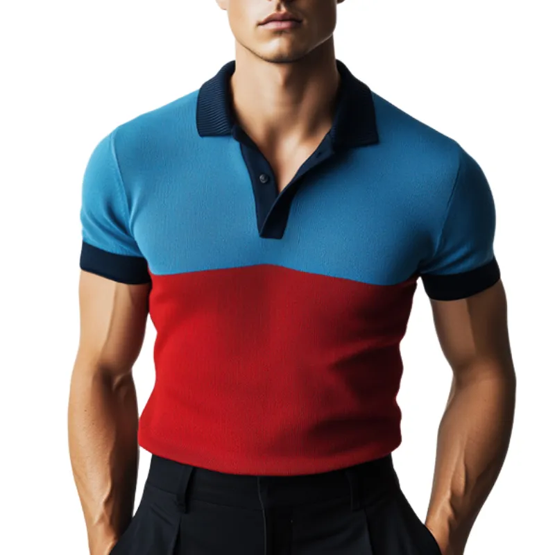 Men's Retro Casual Contrast Color Knitted Short-Sleeved Polo Shirt MTA1681E6TO sold by Manly