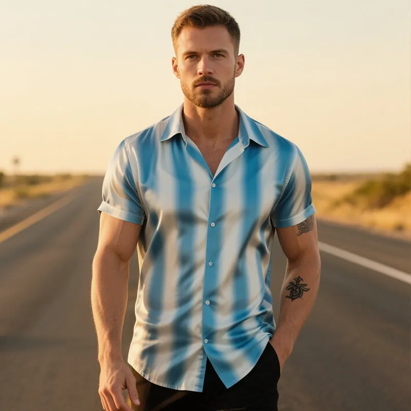 Men's Retro Casual Striped Printed Satin Lapel Short Sleeve Shirt MTA2131E3TO sold by Manly product image thumbnail 3