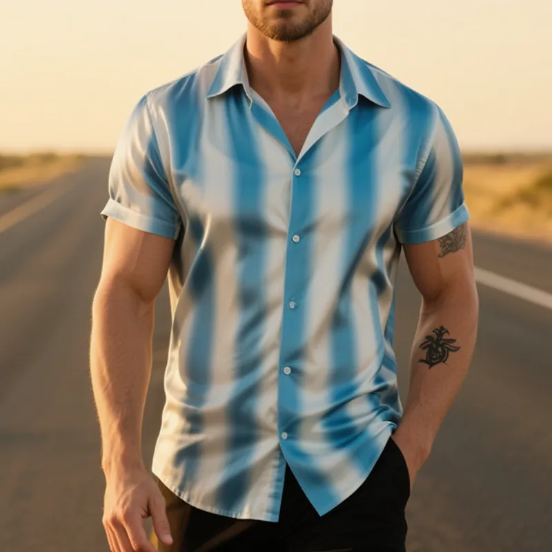 Men's Retro Casual Striped Printed Satin Lapel Short Sleeve Shirt MTA2131E3TO sold by Manly product image thumbnail 2