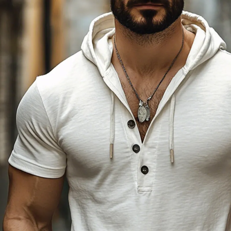 Men's Vintage Casual Cotton Hooded Drawstring Short Sleeve T-Shirt MTA1694E7TO sold by Manly product image thumbnail 3