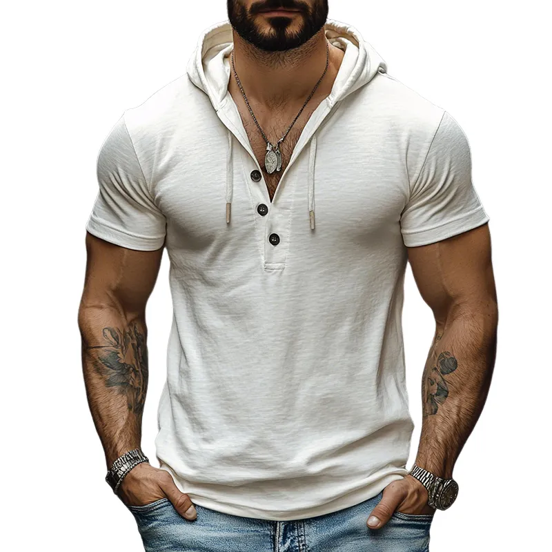 Men's Vintage Casual Cotton Hooded Drawstring Short Sleeve T-Shirt MTA1694E7TO sold by Manly