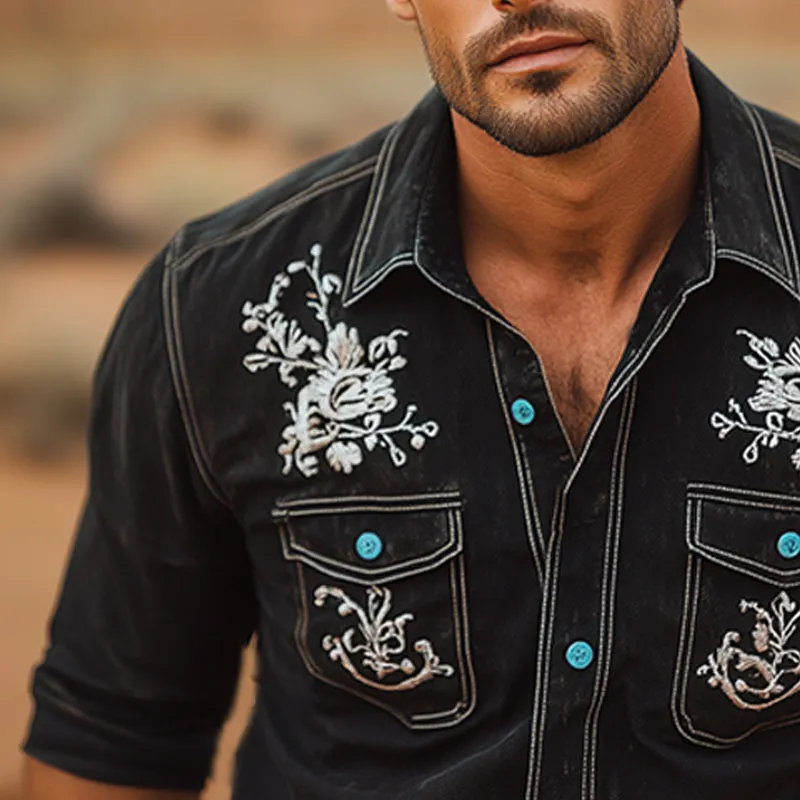 Men's Summer Western Cowboy Style Vintage Embroidery Long Sleeve Shirt MTA2109E3U sold by Manly product image thumbnail 4