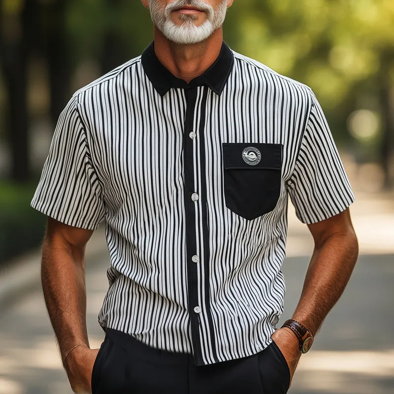 Men's Summer Business Vertical Striped Lapel Short-Sleeved Shirt MTA2147E9U sold by Manly product image thumbnail 2