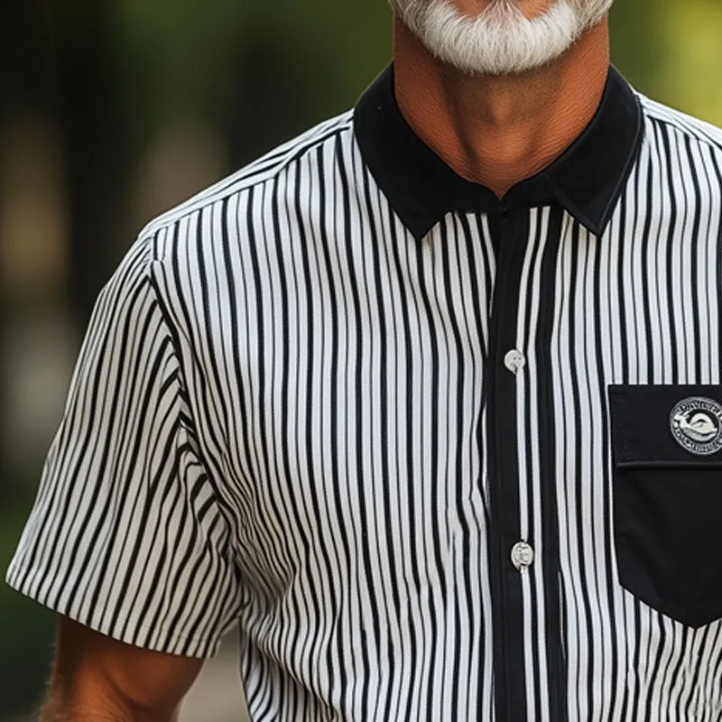 Men's Summer Business Vertical Striped Lapel Short-Sleeved Shirt MTA2147E9U sold by Manly product image thumbnail 3