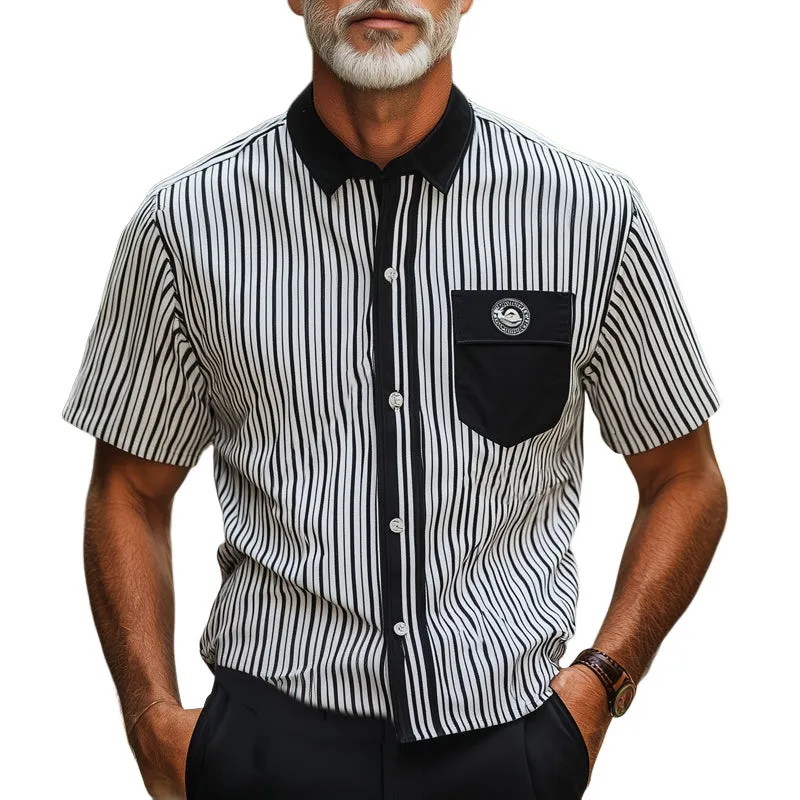 Men's Summer Business Vertical Striped Lapel Short-Sleeved Shirt MTA2147E9U sold by Manly