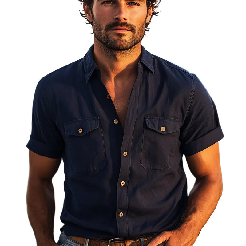 Men's Summer Basic Double Pocket Lapel Short Sleeve Shirt MTA2104E4U sold by Manly