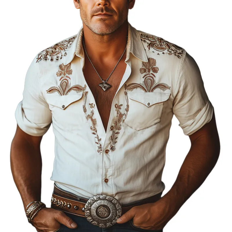 Men's Summer Western Cowboy Style Embroidered Cotton Short Sleeve Shirt MTA2117E8U sold by Manly