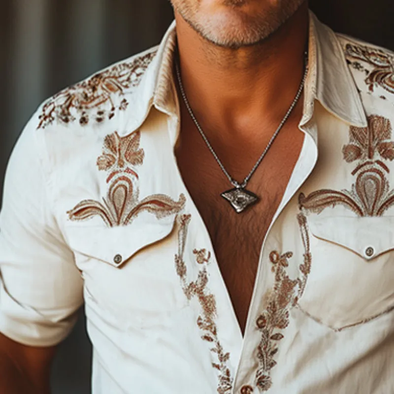 Men's Summer Western Cowboy Style Embroidered Cotton Short Sleeve Shirt MTA2117E8U sold by Manly product image thumbnail 4