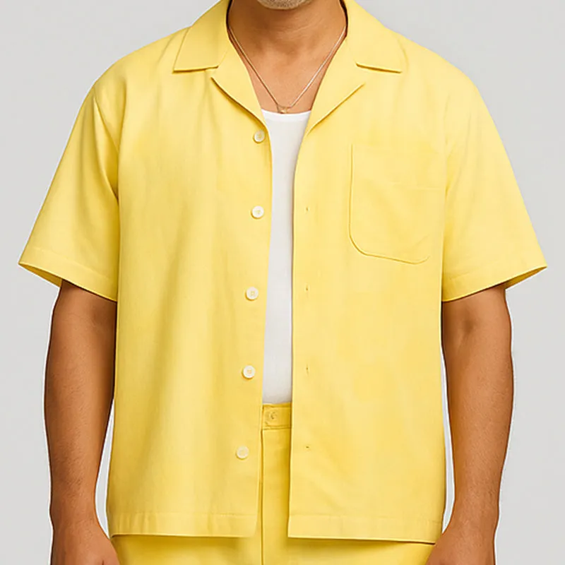 Men's Summer Fashion Solid Color Cotton And Linen Short-Sleeved Shorts Suit MTA2188E7P sold by Manly product image thumbnail 4