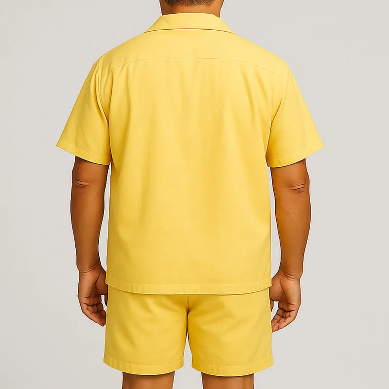 Men's Summer Fashion Solid Color Cotton And Linen Short-Sleeved Shorts Suit MTA2188E7P sold by Manly product image thumbnail 3