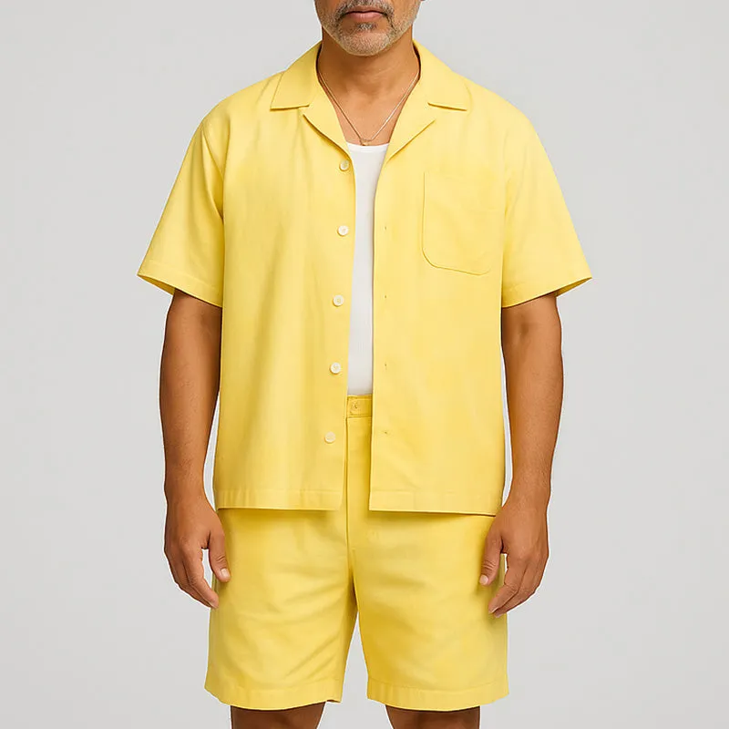 Men's Summer Fashion Solid Color Cotton And Linen Short-Sleeved Shorts Suit MTA2188E7P sold by Manly product image thumbnail 2