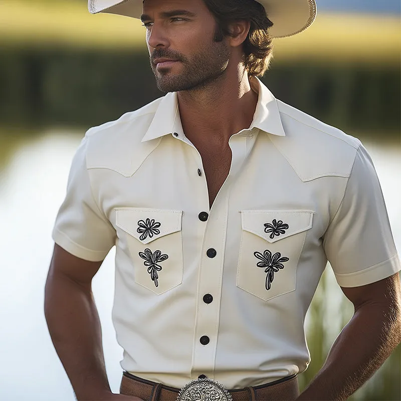 Men's Summer Western Cowboy Style Embroidered Cotton And Linen Short-Sleeved Shirt MTA2102E7P sold by Manly product image thumbnail 2