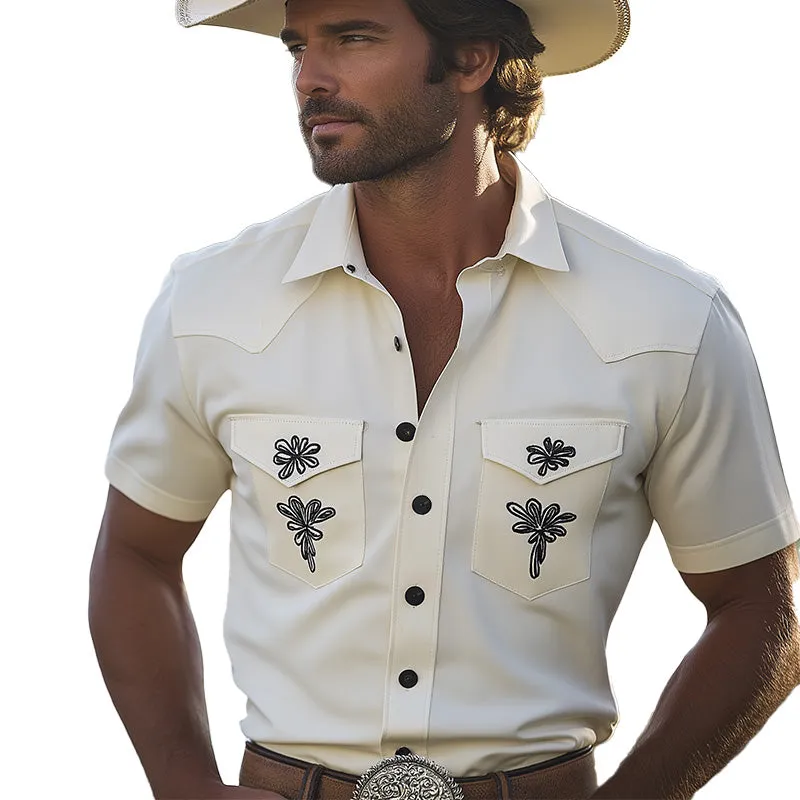 Men's Summer Western Cowboy Style Embroidered Cotton And Linen Short-Sleeved Shirt MTA2102E7P sold by Manly