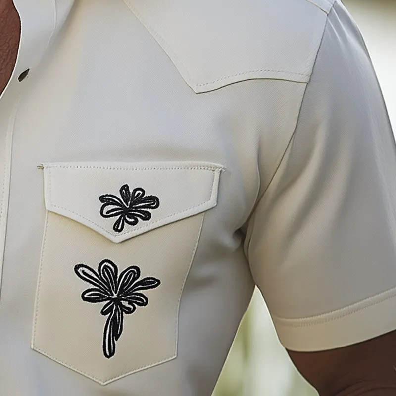 Men's Summer Western Cowboy Style Embroidered Cotton And Linen Short-Sleeved Shirt MTA2102E7P sold by Manly product image thumbnail 4