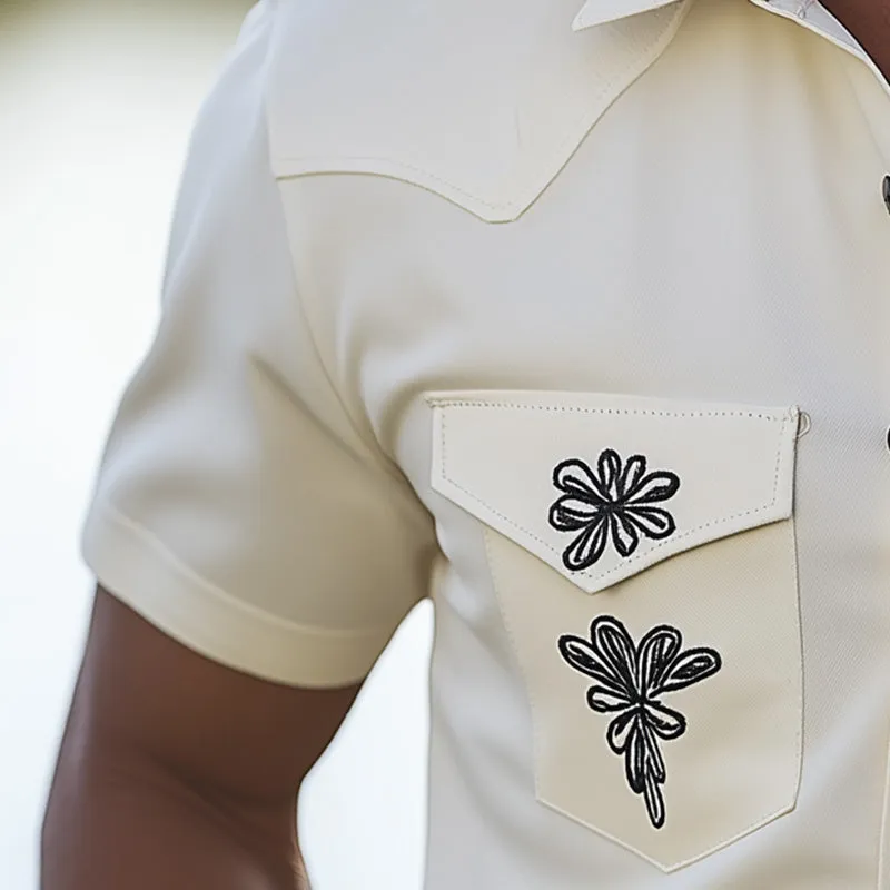 Men's Summer Western Cowboy Style Embroidered Cotton And Linen Short-Sleeved Shirt MTA2102E7P sold by Manly product image thumbnail 3