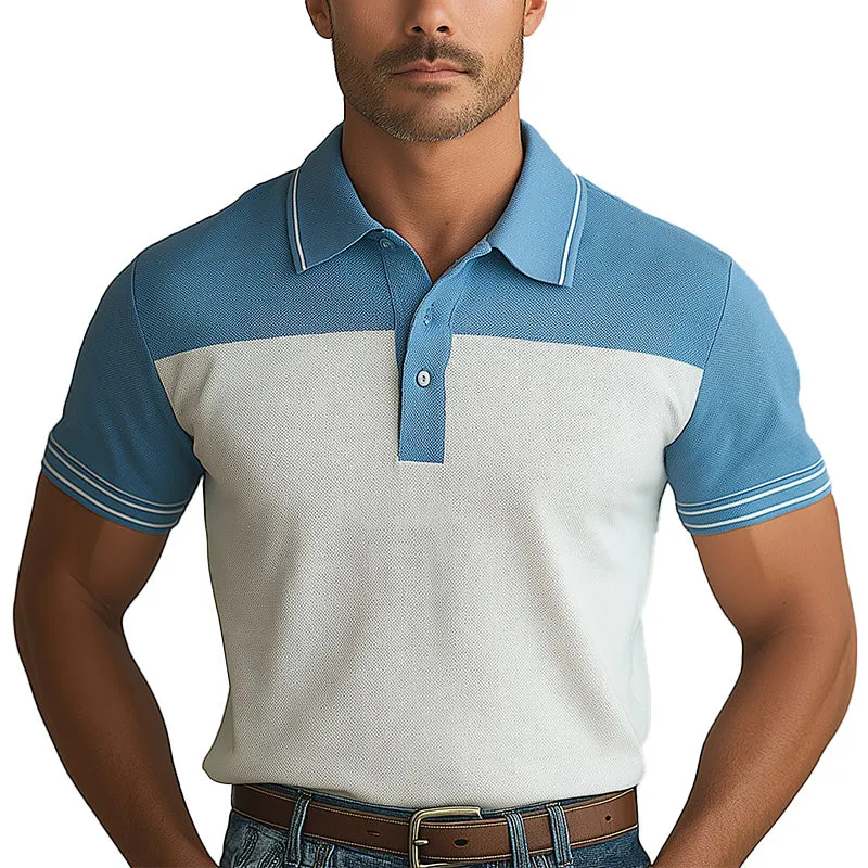 Men's Summer Fashion Cotton And Linen Patchwork Short Sleeve Polo Shirt MTA2176E6P sold by Manly