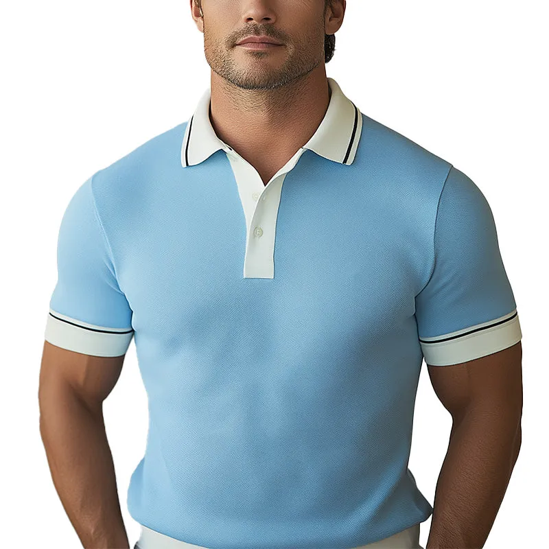 Men's Summer Fashion Classic Color Cotton And Linen Short Sleeve Polo Shirt MTA2148E8P sold by Manly