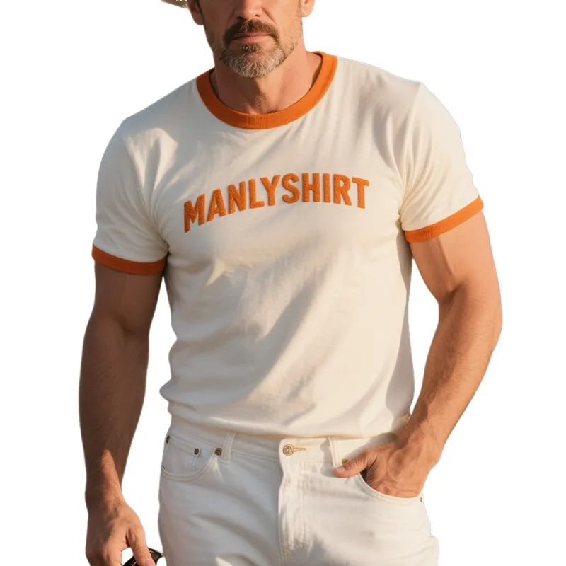 Men's Spring And Summer Fashion Casual American Tough Cotton Blended Contrast Color Towel Three-dimensional Embroidery Slim Short-sleeved T-shirt MTA2025E6K sold by Manly