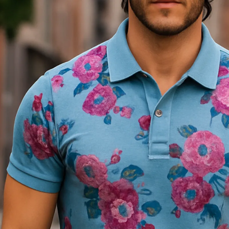 Men's Retro Casual Floral Print Short Sleeve Polo Shirt MTA2007E0TO sold by Manly product image thumbnail 3