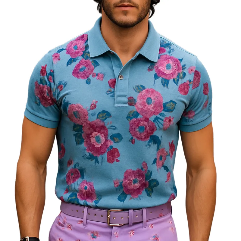 Men's Retro Casual Floral Print Short Sleeve Polo Shirt MTA2007E0TO sold by Manly