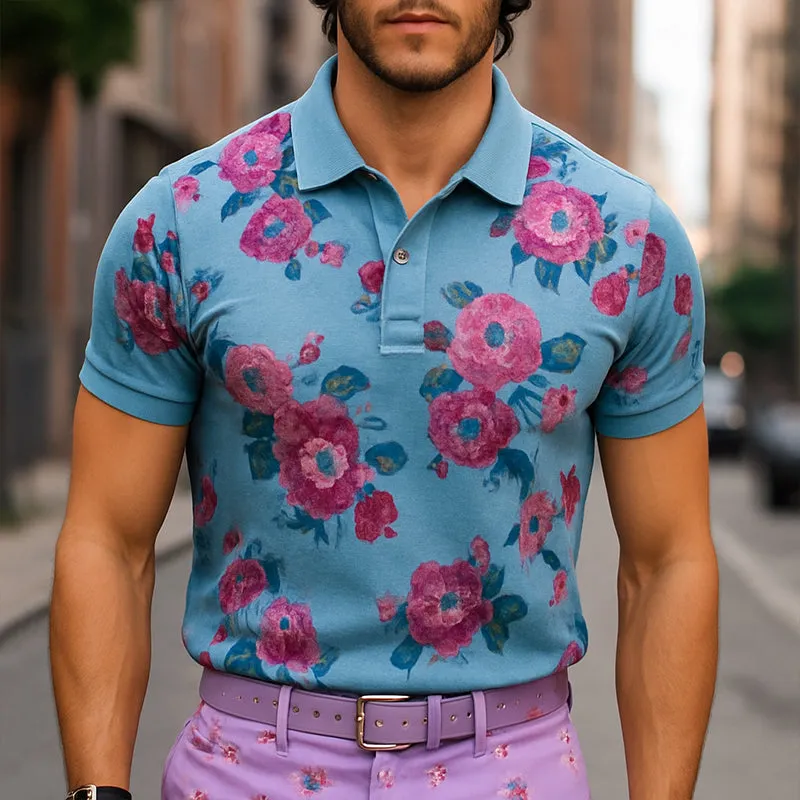 Men's Retro Casual Floral Print Short Sleeve Polo Shirt MTA2007E0TO sold by Manly product image thumbnail 2