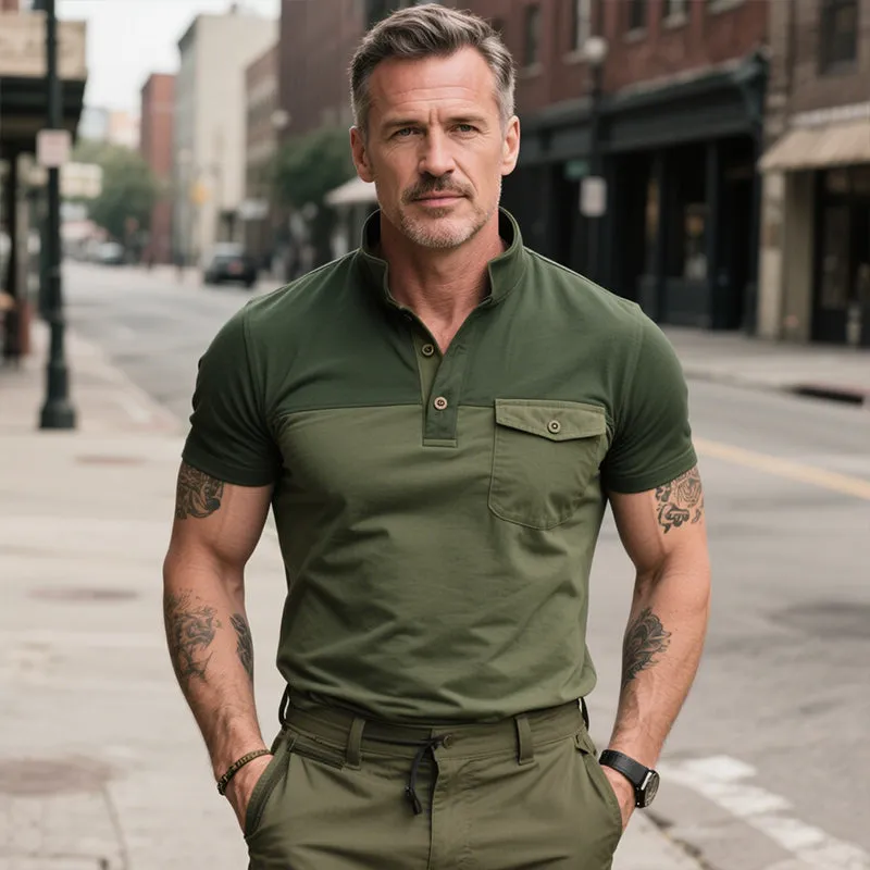 Men's Retro Casual Cotton Outdoor Stand Collar Short Sleeve T-Shirt MTA1465E9TO sold by Manly product image thumbnail 2