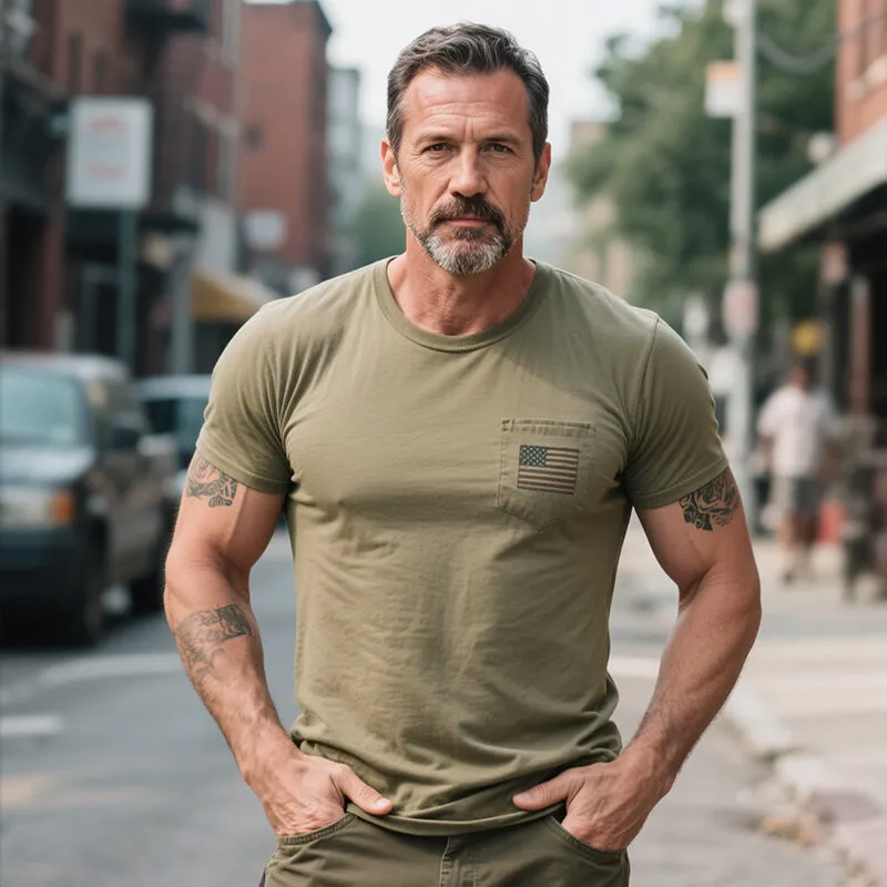 Men's Vintage Casual Cotton American Flag Print Outdoor Crew Neck Short Sleeve T-Shirt MTA1403E0TO sold by Manly product image thumbnail 2