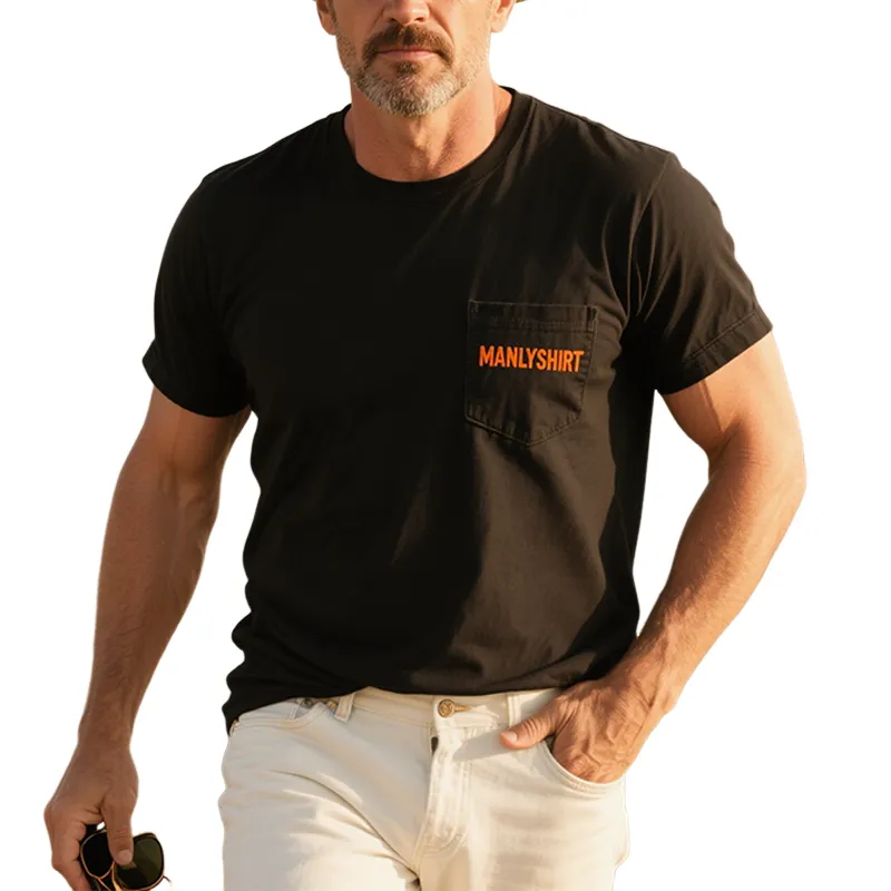 Men's Spring And Summer Fashion Casual American Western Tough Manlyshirt Letter Embroidery Cotton Blended Short-sleeved T-shirt MTA2008E2K sold by Manly