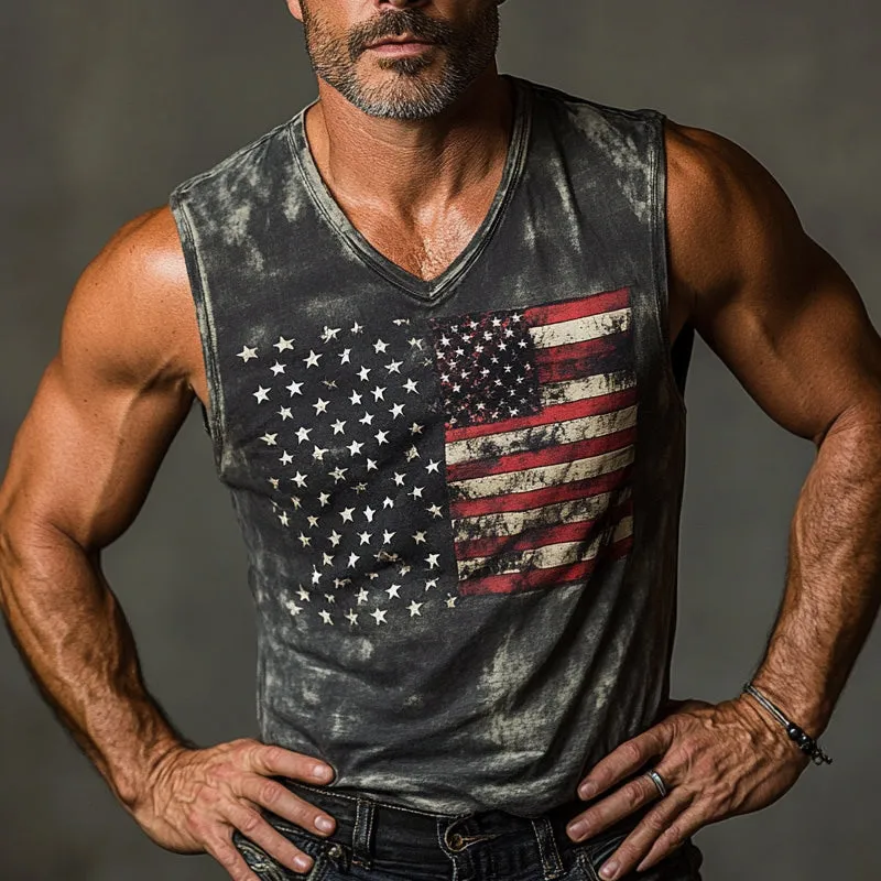 Men's American Flag Print V-Neck Tank Top MTA2069E8X sold by Manly product image thumbnail 2