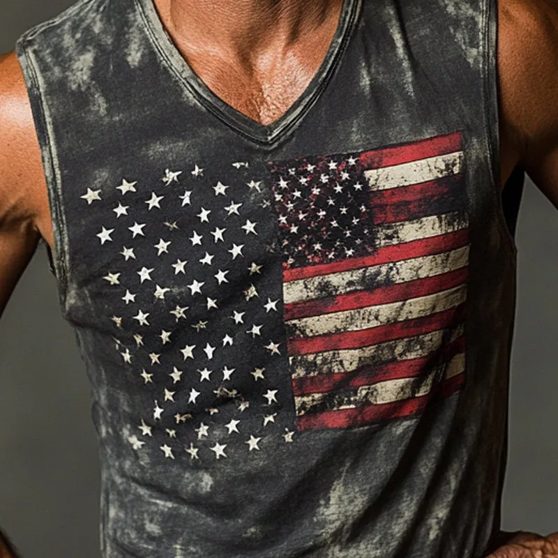 Men's American Flag Print V-Neck Tank Top MTA2069E8X sold by Manly product image thumbnail 3